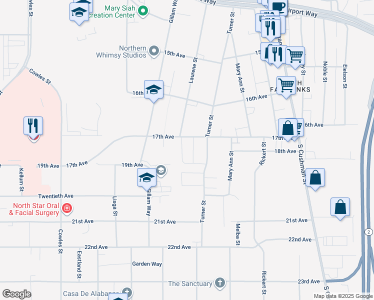map of restaurants, bars, coffee shops, grocery stores, and more near 829 17th Avenue in Fairbanks