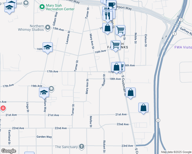 map of restaurants, bars, coffee shops, grocery stores, and more near 730 17th Avenue in Fairbanks