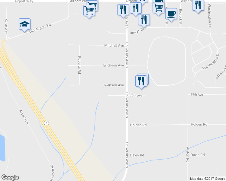 map of restaurants, bars, coffee shops, grocery stores, and more near 3719 Swenson Avenue in Fairbanks