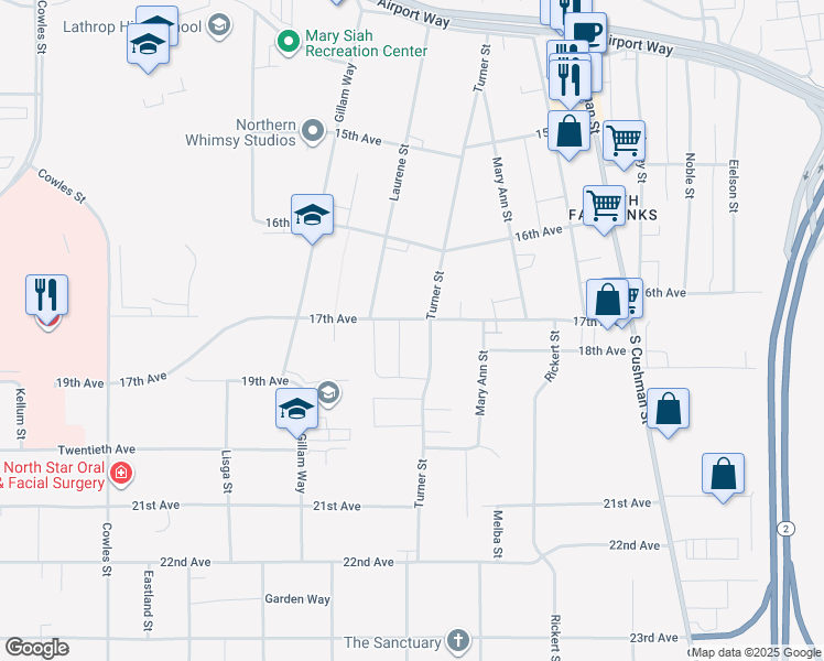 map of restaurants, bars, coffee shops, grocery stores, and more near 815 17th Avenue in Fairbanks