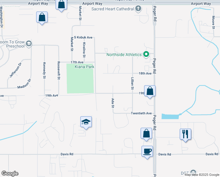map of restaurants, bars, coffee shops, grocery stores, and more near 2700 19th Avenue in Fairbanks