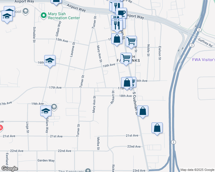 map of restaurants, bars, coffee shops, grocery stores, and more near 730 17th Avenue in Fairbanks