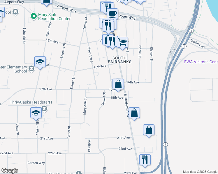 map of restaurants, bars, coffee shops, grocery stores, and more near 714 17th Avenue in Fairbanks