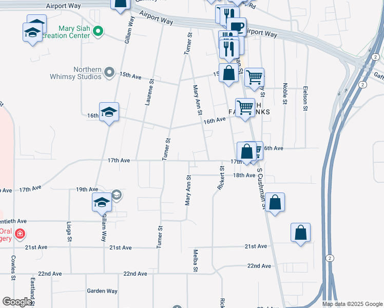 map of restaurants, bars, coffee shops, grocery stores, and more near 754 17th Avenue in Fairbanks