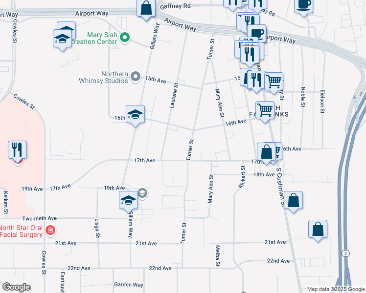 map of restaurants, bars, coffee shops, grocery stores, and more near 815 17th Avenue in Fairbanks