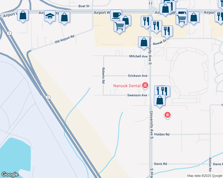 map of restaurants, bars, coffee shops, grocery stores, and more near 3743 Swenson Avenue in Fairbanks