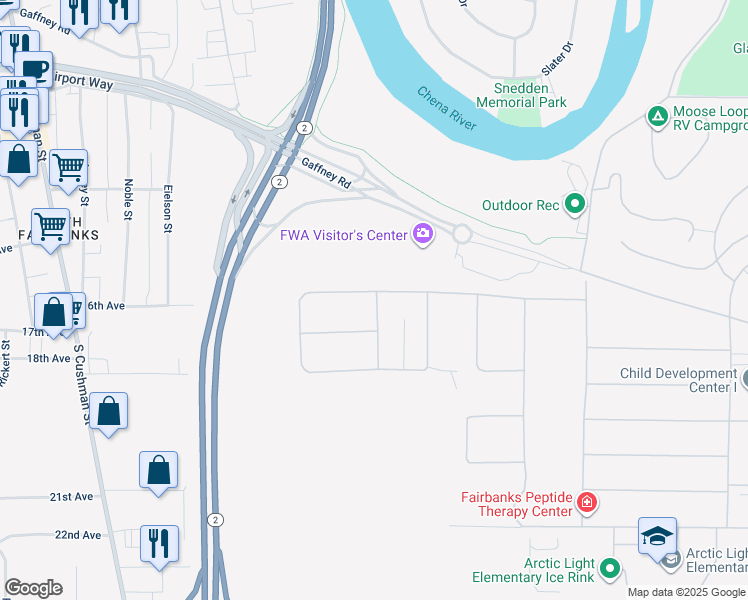map of restaurants, bars, coffee shops, grocery stores, and more near 4438 Alsace Loop in Fairbanks