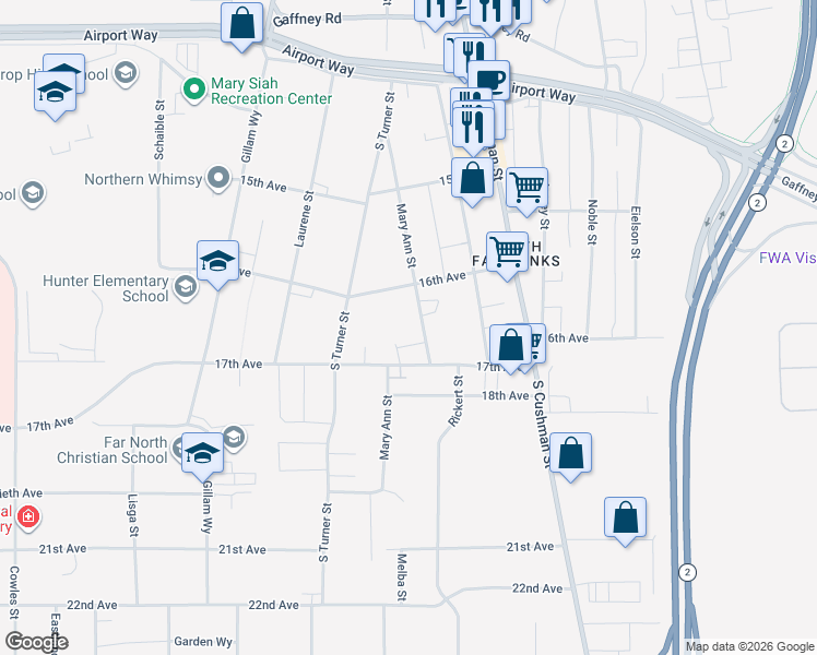 map of restaurants, bars, coffee shops, grocery stores, and more near 754 17th Avenue in Fairbanks