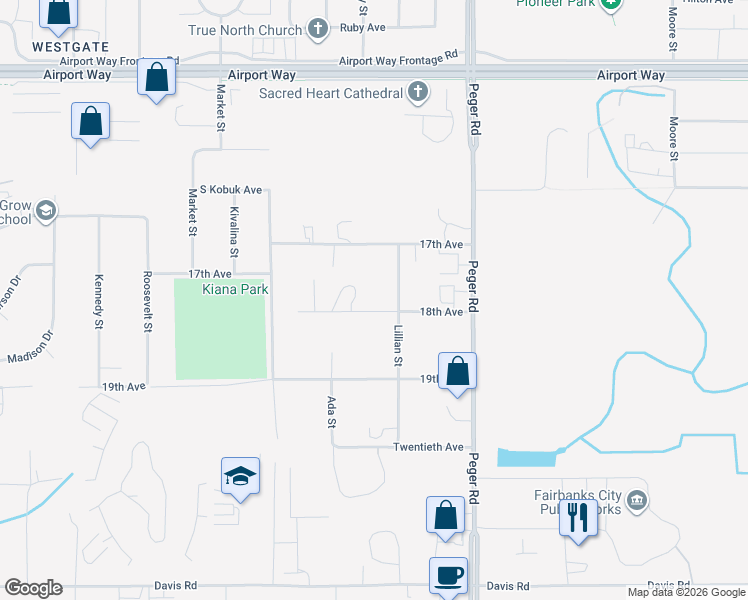 map of restaurants, bars, coffee shops, grocery stores, and more near 2602 18th Avenue in Fairbanks