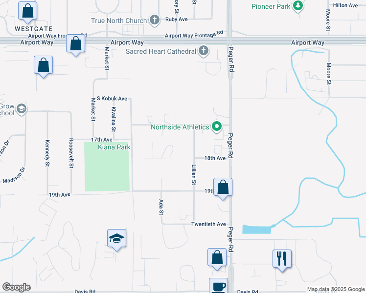 map of restaurants, bars, coffee shops, grocery stores, and more near 2602 18th Avenue in Fairbanks