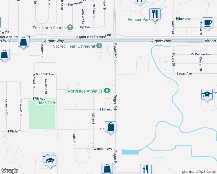 map of restaurants, bars, coffee shops, grocery stores, and more near 1660 Peger Road in Fairbanks