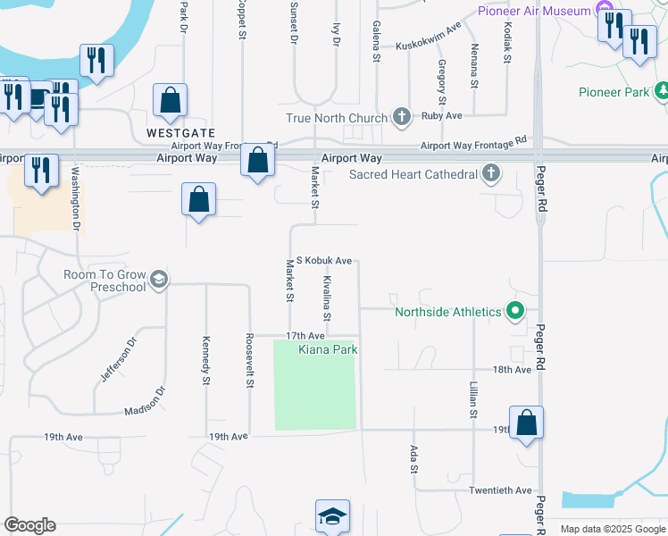 map of restaurants, bars, coffee shops, grocery stores, and more near 2951 South Kobuk Avenue in Fairbanks