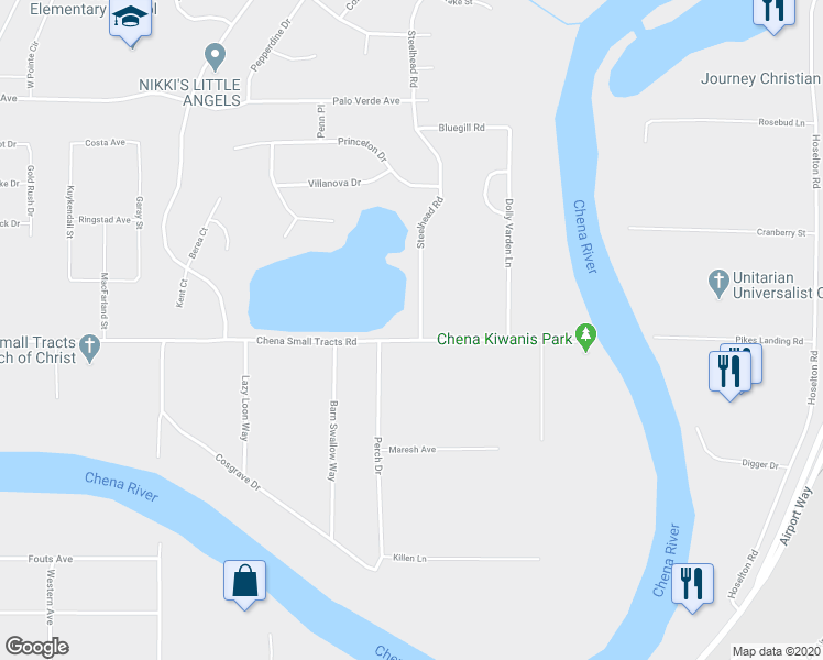 map of restaurants, bars, coffee shops, grocery stores, and more near 4695 Chena Small Tracts Road in Fairbanks