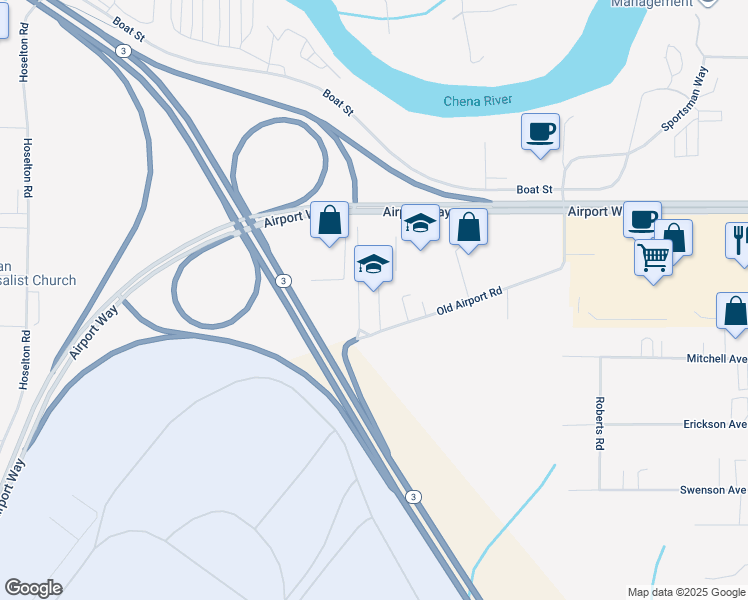 map of restaurants, bars, coffee shops, grocery stores, and more near 4580 Old Airport Road in Fairbanks