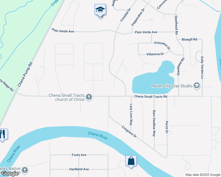 map of restaurants, bars, coffee shops, grocery stores, and more near 1605 Cosgrave Drive in Fairbanks