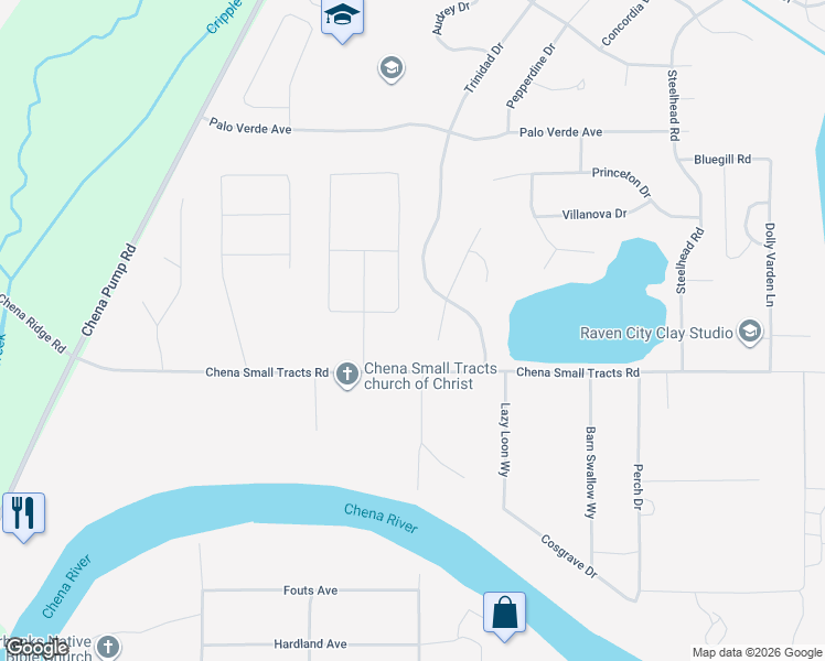 map of restaurants, bars, coffee shops, grocery stores, and more near 1375 Garay Street in Fairbanks