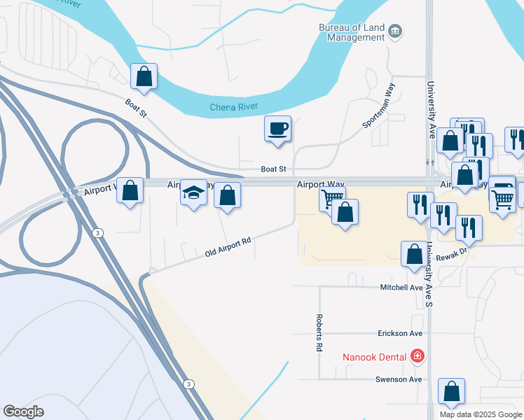 map of restaurants, bars, coffee shops, grocery stores, and more near 4550 Old Airport Road in Fairbanks