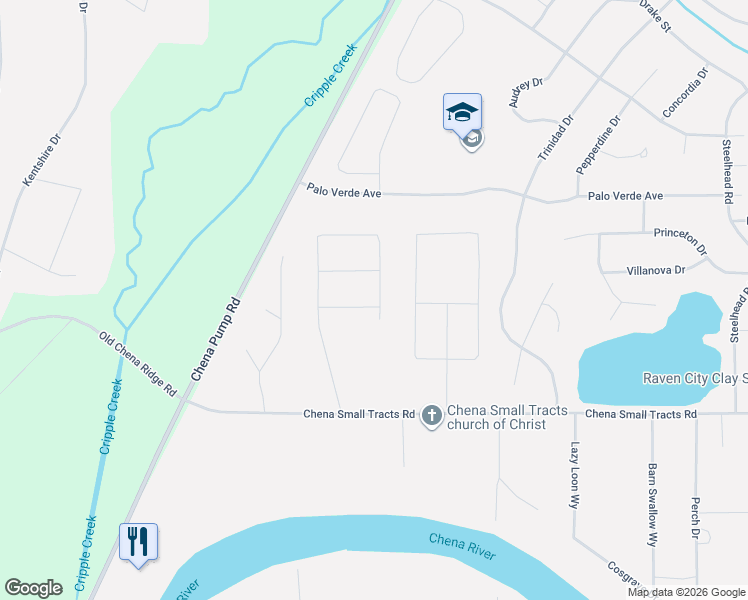 map of restaurants, bars, coffee shops, grocery stores, and more near 1334 Gold Rush Drive in Fairbanks