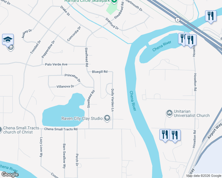 map of restaurants, bars, coffee shops, grocery stores, and more near 1240 Dolly Varden Lane in Fairbanks
