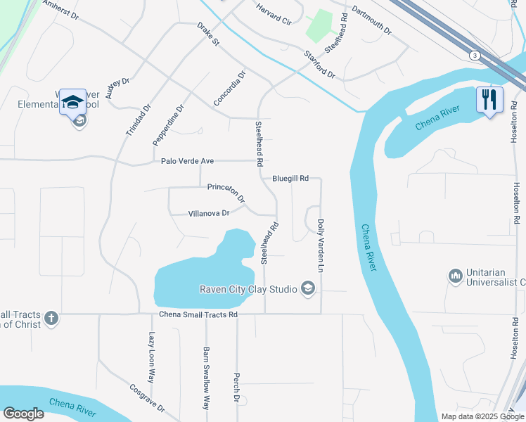 map of restaurants, bars, coffee shops, grocery stores, and more near 4648 Princeton Drive in Fairbanks