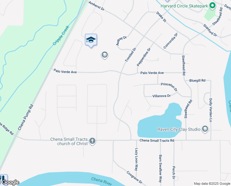 map of restaurants, bars, coffee shops, grocery stores, and more near 45 Trinidad Drive in Fairbanks