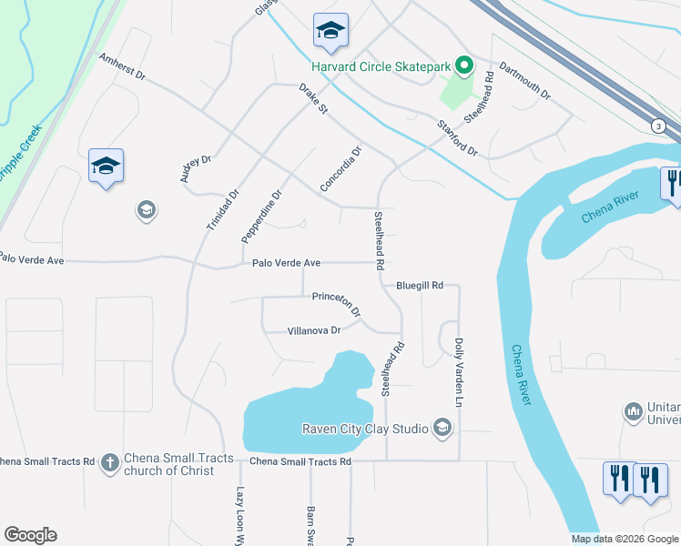 map of restaurants, bars, coffee shops, grocery stores, and more near 4731 Palo Verde Avenue in Fairbanks