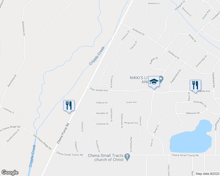 map of restaurants, bars, coffee shops, grocery stores, and more near 474 West Pointe Circle in Fairbanks