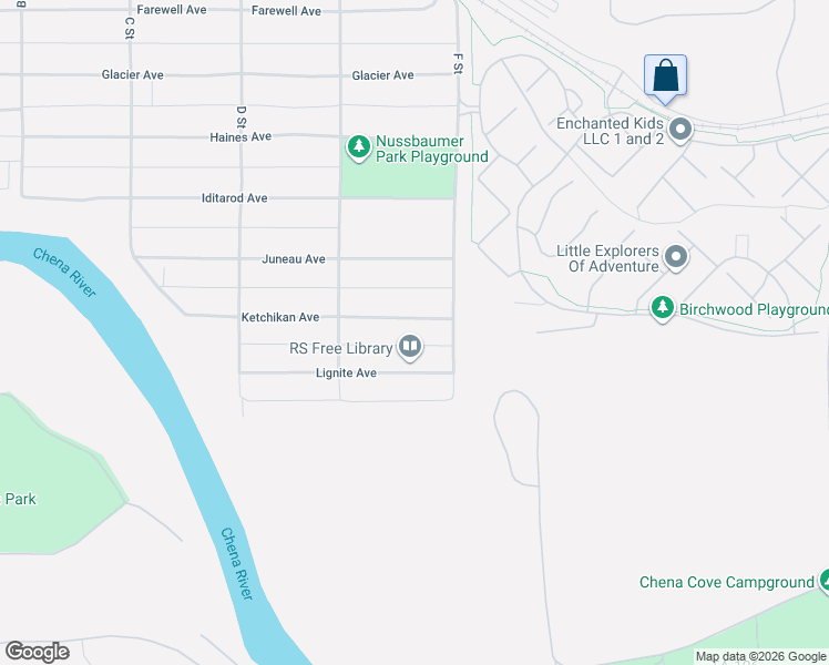 map of restaurants, bars, coffee shops, grocery stores, and more near 526 Lignite Avenue in Fairbanks