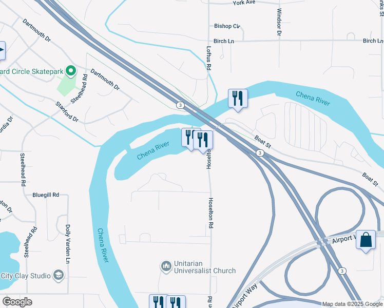 map of restaurants, bars, coffee shops, grocery stores, and more near 1110 Hoselton Road in Fairbanks