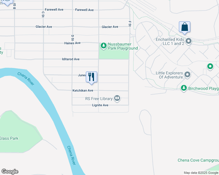 map of restaurants, bars, coffee shops, grocery stores, and more near 512 Ketchikan Avenue in Fairbanks