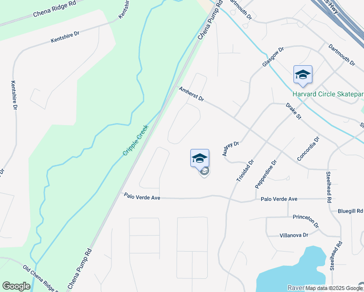map of restaurants, bars, coffee shops, grocery stores, and more near 219 Vassar Circle in Fairbanks
