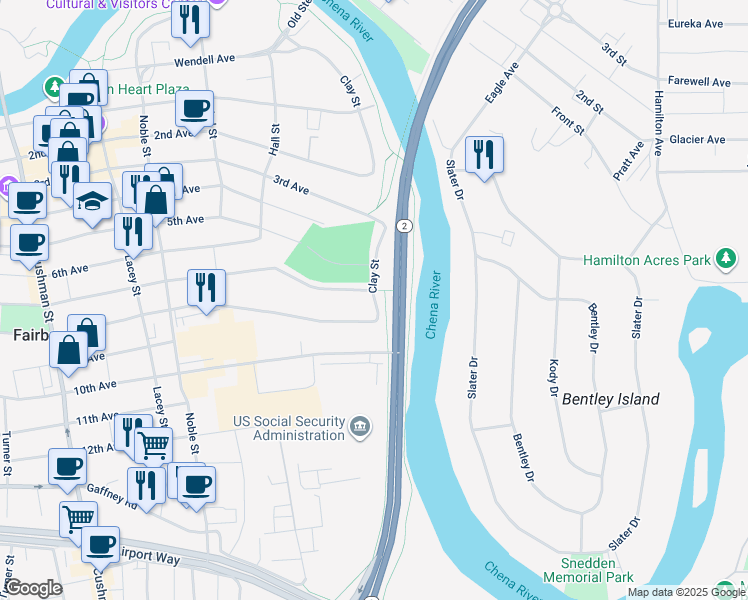 map of restaurants, bars, coffee shops, grocery stores, and more near 103 7th Avenue in Fairbanks