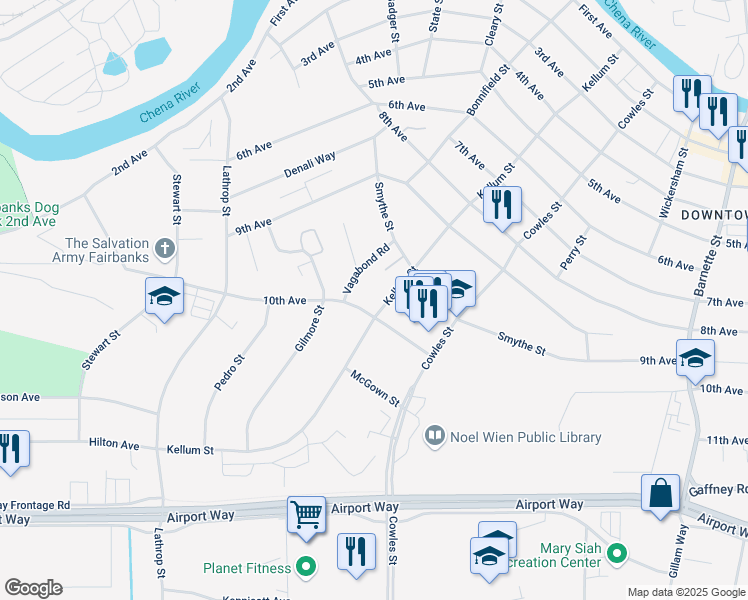 map of restaurants, bars, coffee shops, grocery stores, and more near 1002 10th Avenue in Fairbanks
