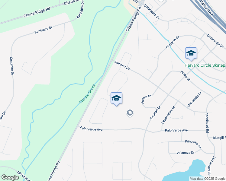 map of restaurants, bars, coffee shops, grocery stores, and more near 219 Vassar Circle in Fairbanks