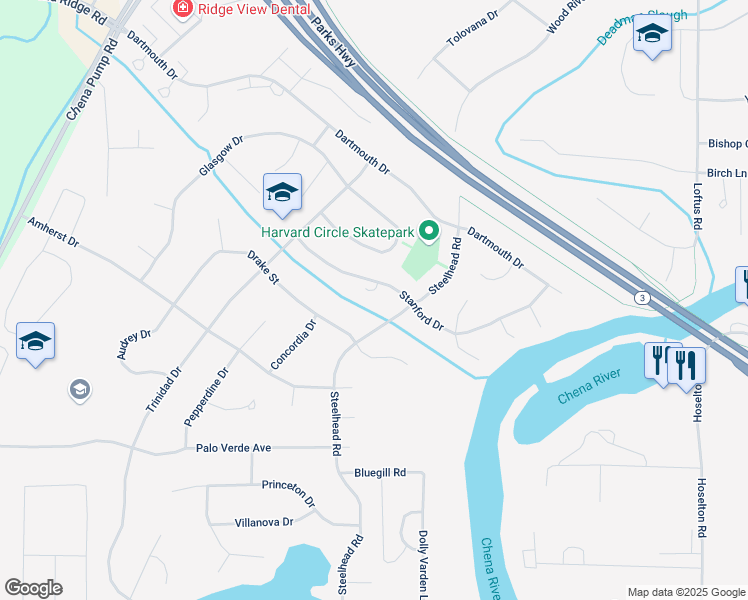 map of restaurants, bars, coffee shops, grocery stores, and more near 4717 Harvard Circle in Fairbanks