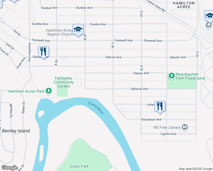 map of restaurants, bars, coffee shops, grocery stores, and more near 232 Iditarod Avenue in Fairbanks