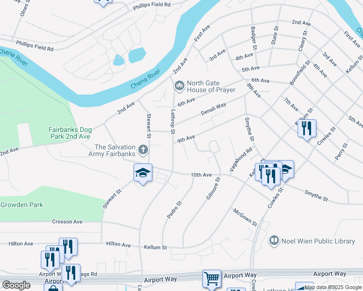 map of restaurants, bars, coffee shops, grocery stores, and more near 1312 9th Avenue in Fairbanks