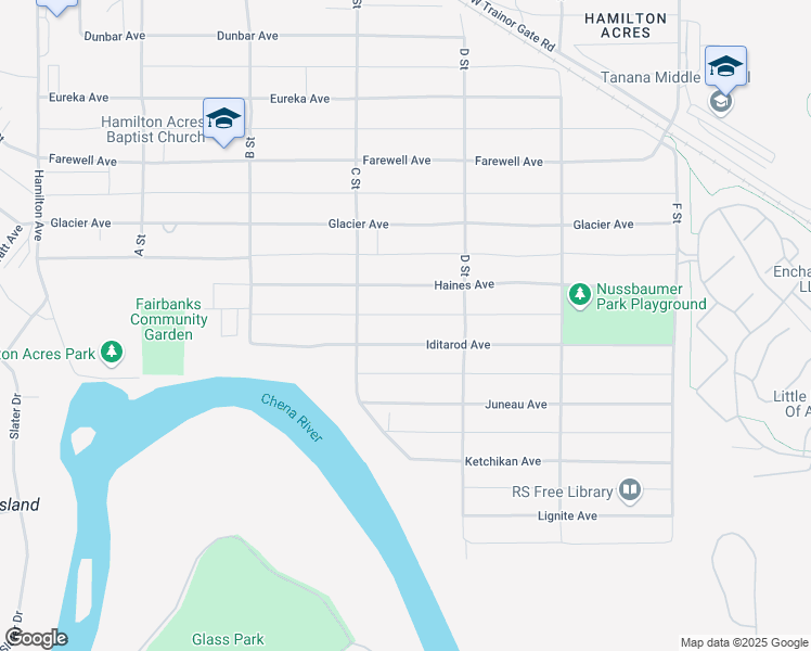 map of restaurants, bars, coffee shops, grocery stores, and more near 314 Iditarod Avenue in Fairbanks