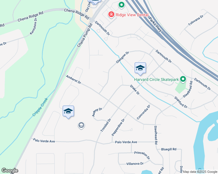 map of restaurants, bars, coffee shops, grocery stores, and more near 4927 Glasgow Drive in Fairbanks