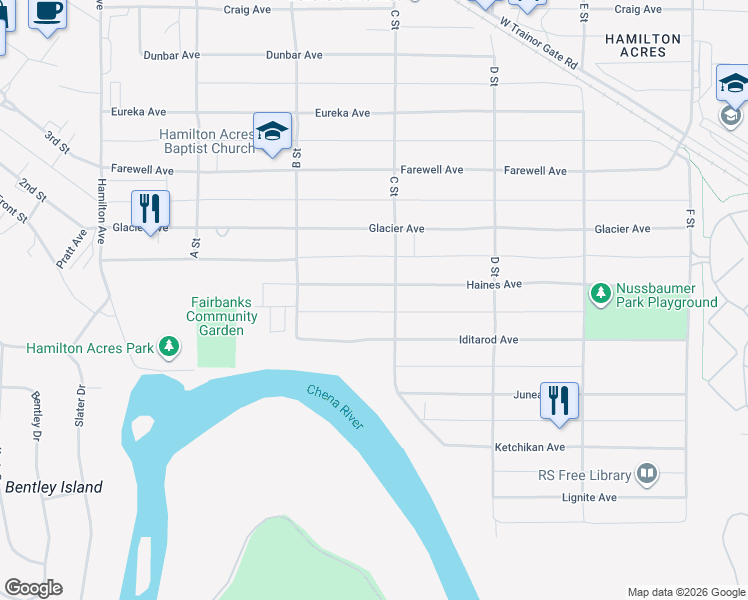 map of restaurants, bars, coffee shops, grocery stores, and more near 232 Iditarod Avenue in Fairbanks
