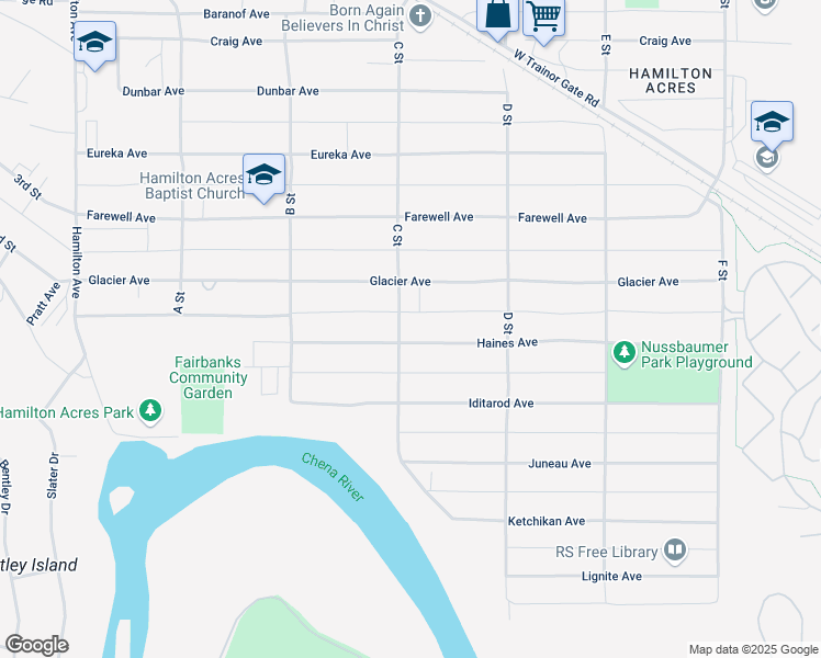 map of restaurants, bars, coffee shops, grocery stores, and more near 151 C Street in Fairbanks