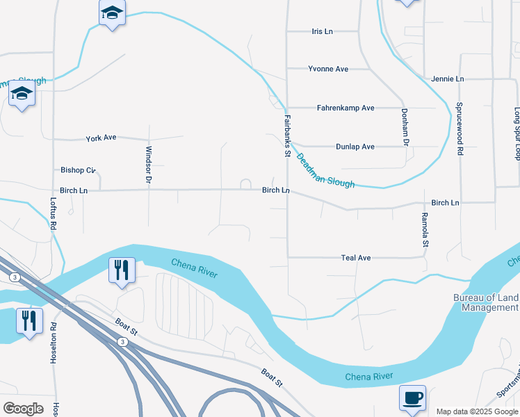 map of restaurants, bars, coffee shops, grocery stores, and more near 4016 Berry Court in Fairbanks