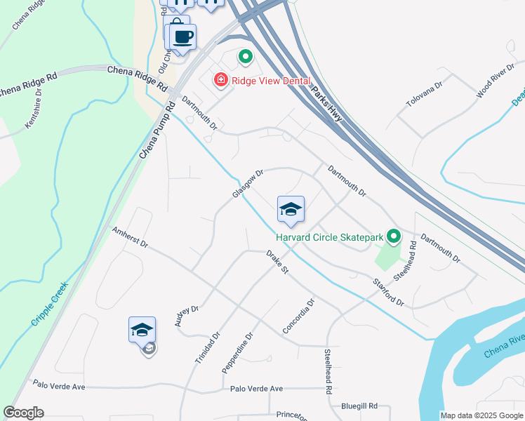 map of restaurants, bars, coffee shops, grocery stores, and more near 164 Syracuse Court in Fairbanks