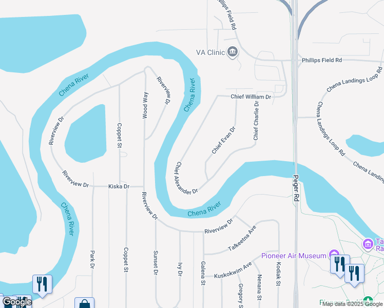 map of restaurants, bars, coffee shops, grocery stores, and more near 2808 Chief Alexander Drive in Fairbanks