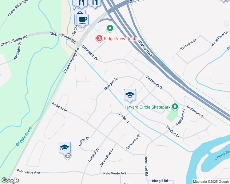 map of restaurants, bars, coffee shops, grocery stores, and more near 164 Syracuse Court in Fairbanks