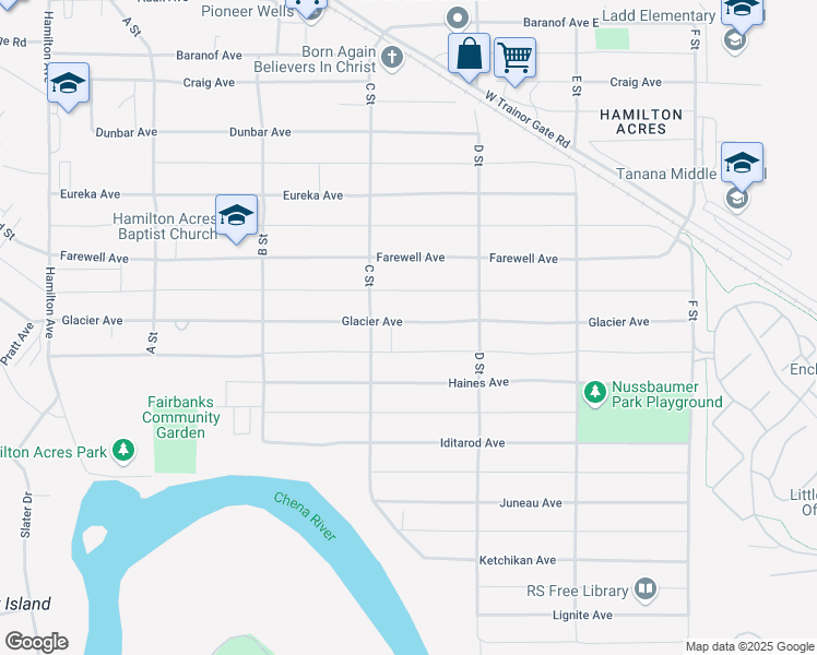 map of restaurants, bars, coffee shops, grocery stores, and more near 333 Glacier Avenue in Fairbanks
