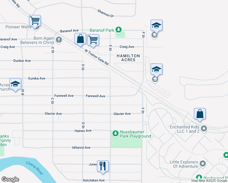 map of restaurants, bars, coffee shops, grocery stores, and more near 502 Farewell Avenue in Fairbanks