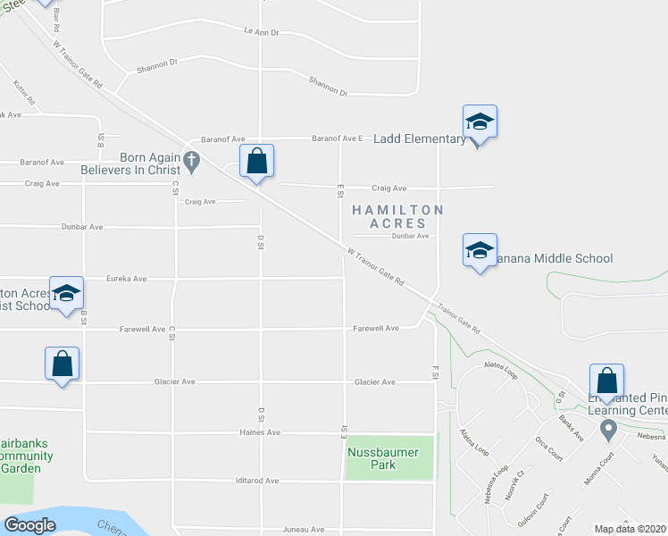 map of restaurants, bars, coffee shops, grocery stores, and more near 474 Trainor Gate Road in Fairbanks