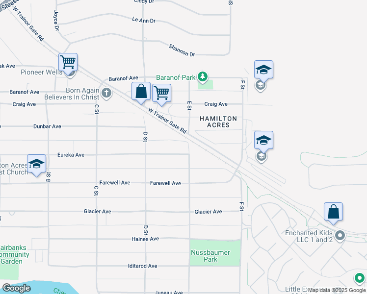 map of restaurants, bars, coffee shops, grocery stores, and more near 474 Trainor Gate Road in Fairbanks