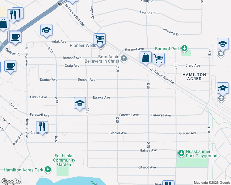 map of restaurants, bars, coffee shops, grocery stores, and more near 455 C Street in Fairbanks